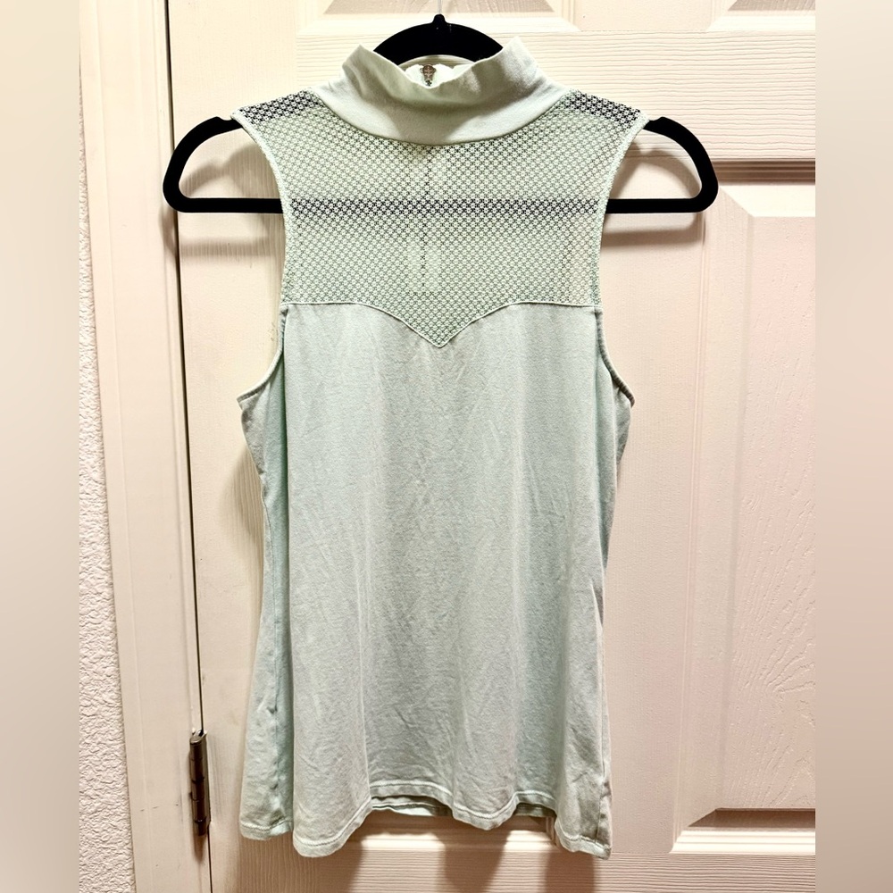 Express Green Mesh Sleeveless Polo Tank Top